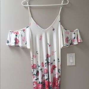 White floral open shoulder dress